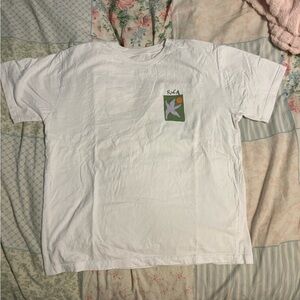 RVCA White Short Sleeve Tee with Green & Orange Chest Graphic